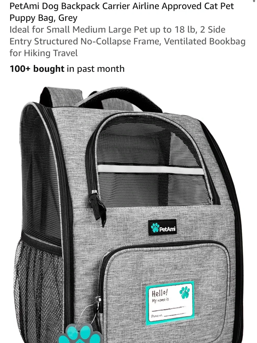 Gray Soft-Sided Dog Carrier Backpack with Mesh Ventilation